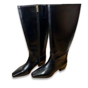 Vince Camuto Pavla Tall Boots Wide Calf Black Leather Low Heel Size 6.5